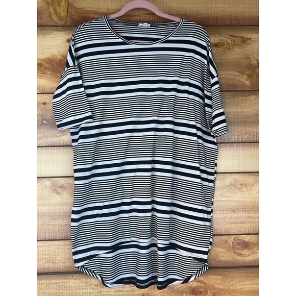 Lularoe Irma Small High Low Tunic Top‎ Shirt Black White Striped - Picture 1 of 3